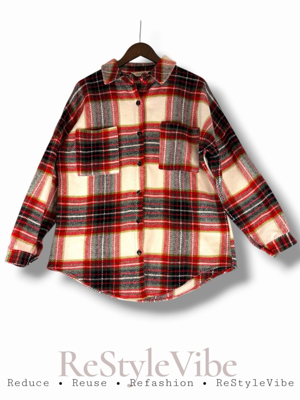 DAVI & DANI Women’s Size M Shirt Jacket Shacket Thick Plaid Oversized Fit